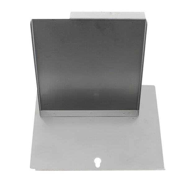 A grey metal rectangular base cover with a keyhole.