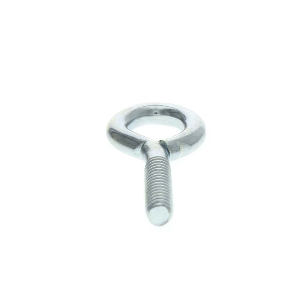 A close-up of a stainless steel Anets eye bolt with a nut.