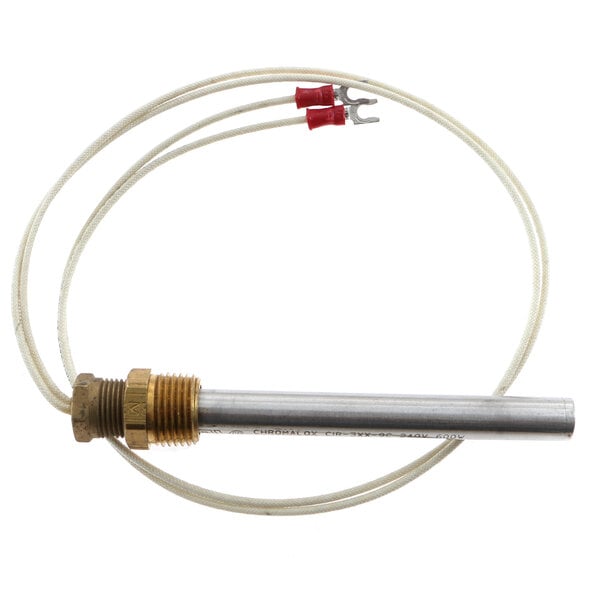 A Hatco water heating element with a metal bar and tube and a wire.