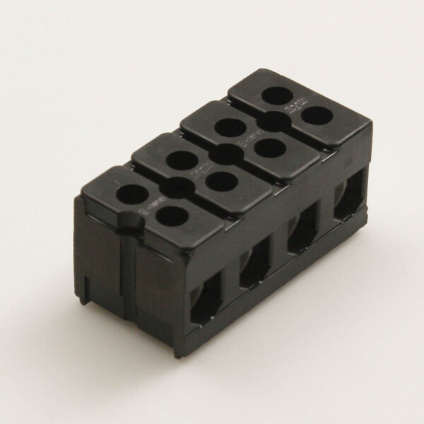 A black plastic Hatco terminal block with four holes.