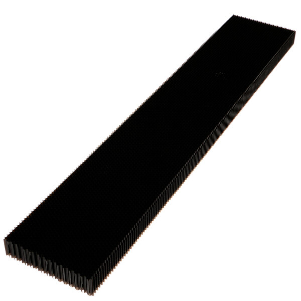A black rectangular plastic strip with honeycomb-shaped cutouts on a white background.