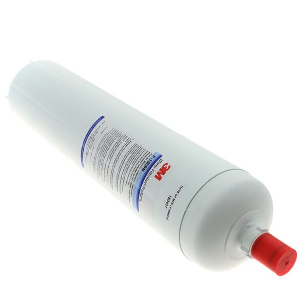 A white cylinder with a red cap.