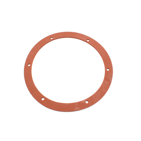 A round red rubber gasket with holes on a white background.
