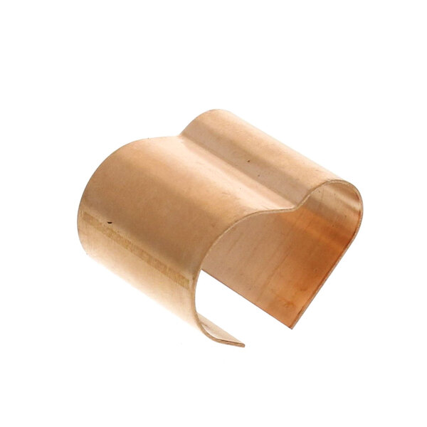 A copper clip with a curved shape.