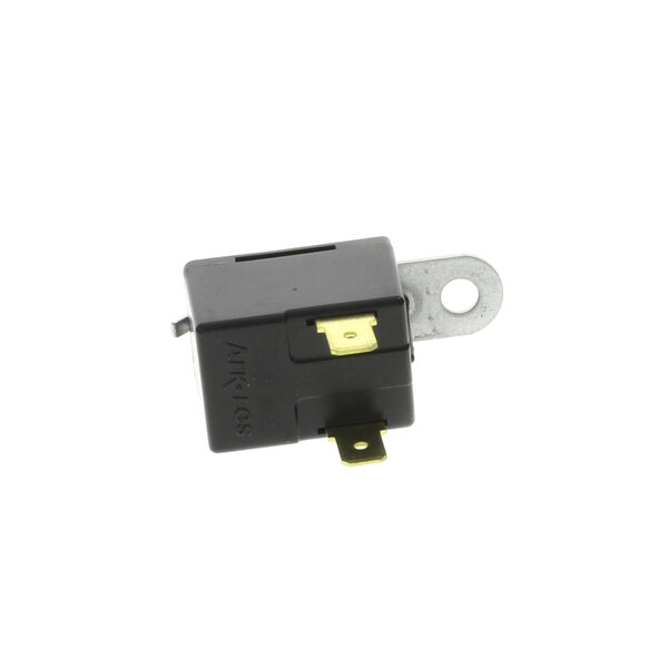 A black square Baxter buzzer with metal corners and a metal ring.