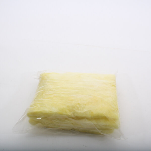 A plastic bag with yellow insulation material inside.