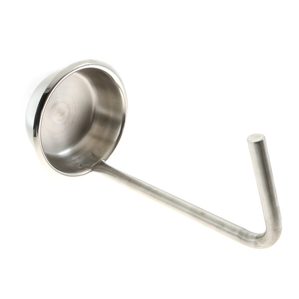 A stainless steel Legion L2 kettle laddle with a curved handle.