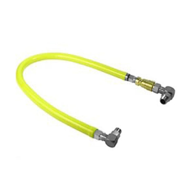 A yellow hose with a silver connector.