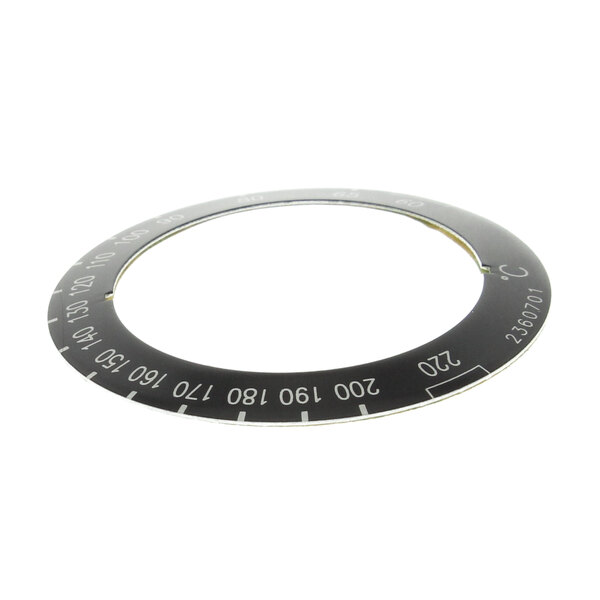 A circular black and white Cleveland Celcius dial insert with numbers.