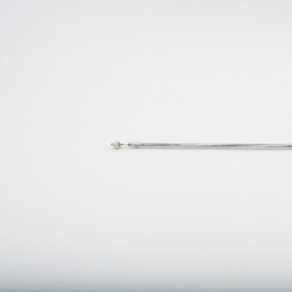 A silver metal rod with a metal needle at the end.