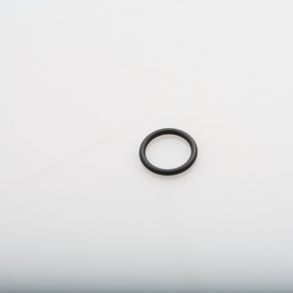 A black round Vulcan O-ring on a white surface.