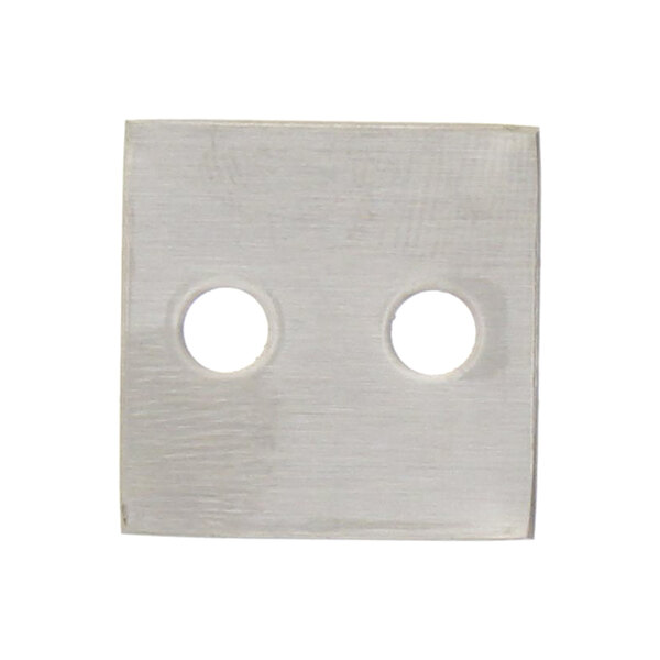 A white square metal plate with two circles on it.