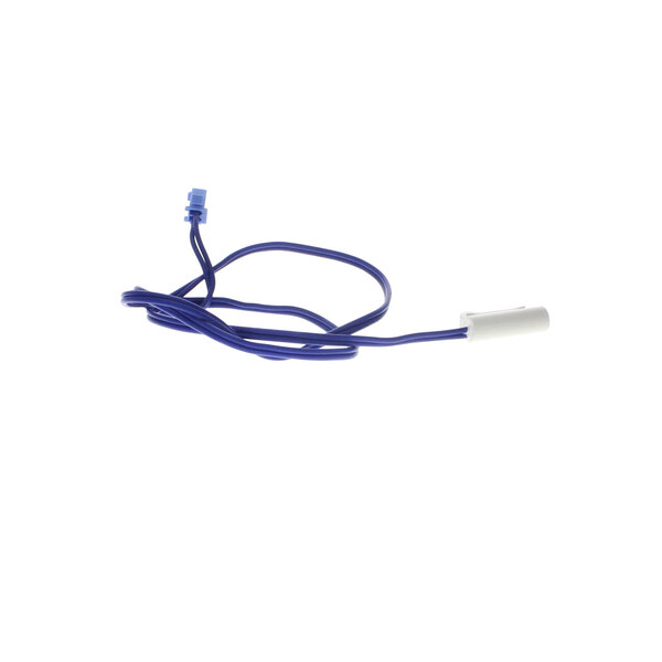 A blue wire with a white plug on the end.