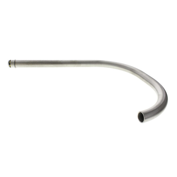 A curved stainless steel spout with a long handle.