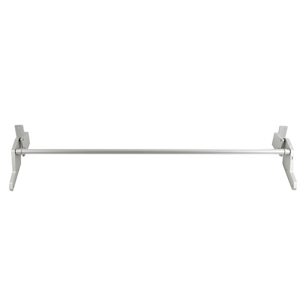 A metal rod with metal brackets on each end, attached to a long, metal counter balance hinge.