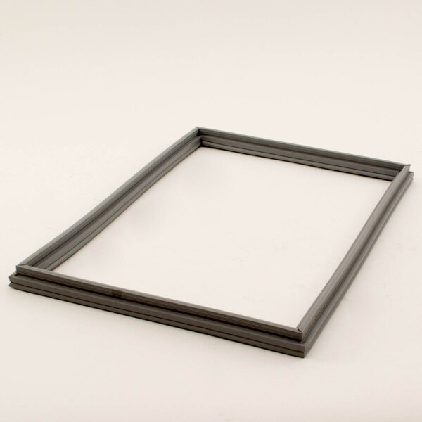 A grey rectangular frame on a white surface with a square white background.