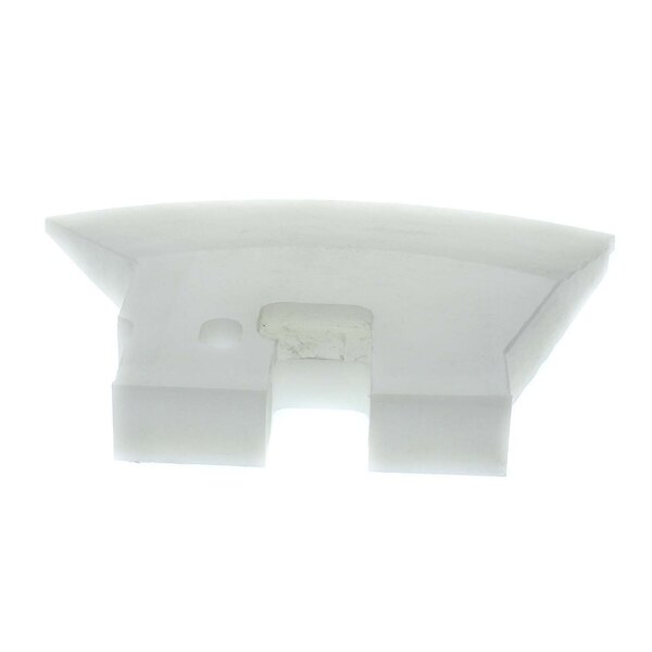 A white plastic Cleveland scraper blade with a hole.