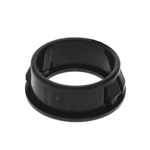 A black plastic ring with a hole in it.