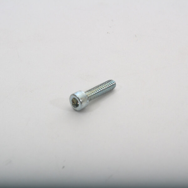 A small silver hex bolt on a white surface.