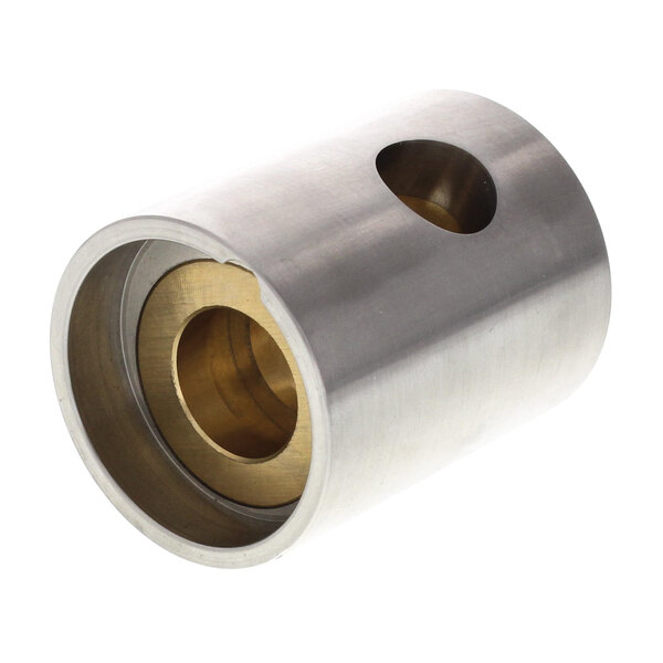 A metal cylinder with a hole and a brass end.