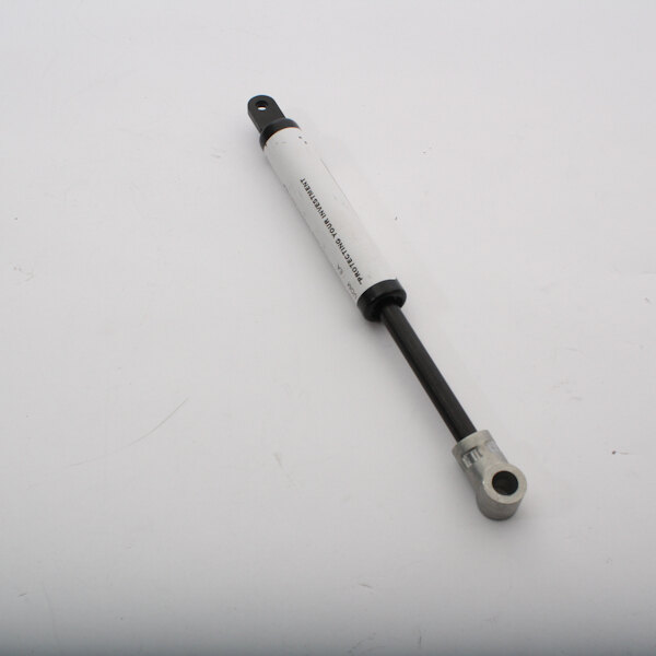 A white and black metal spring with a screw on one end.