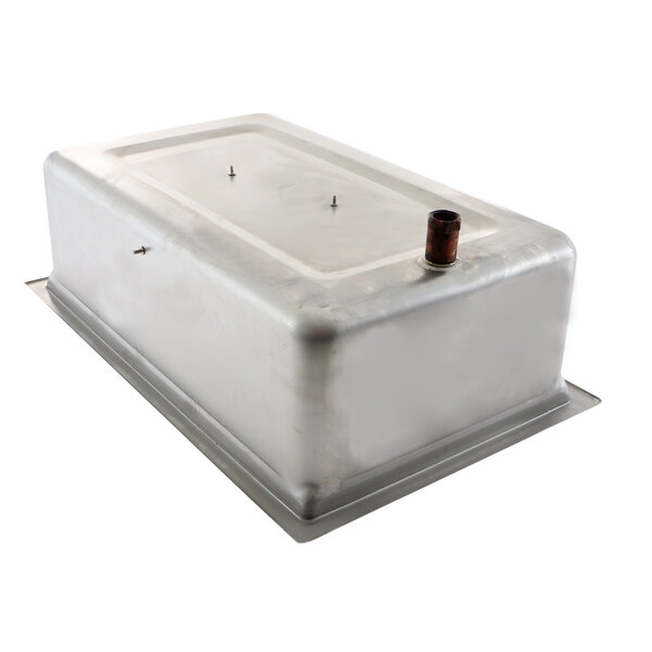 A white plastic pan with a metal lid for a Wells countertop food warmer.
