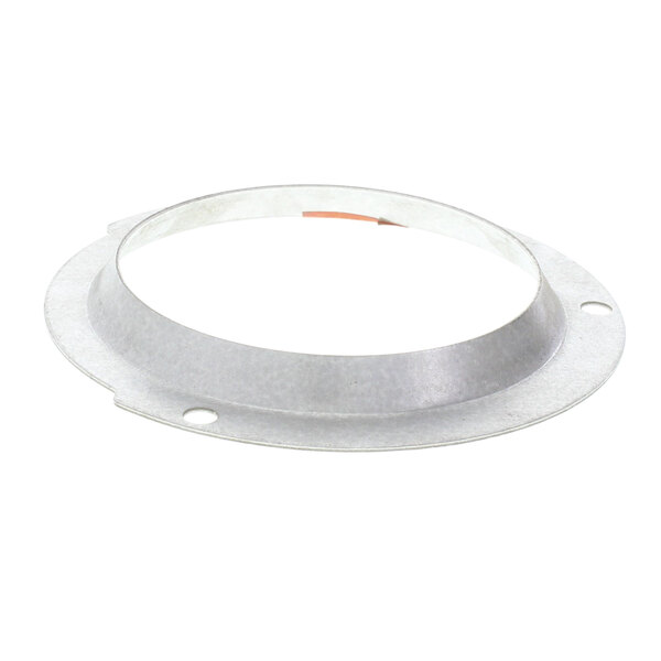 A metal flange with a red stripe around the edge and an orange center.