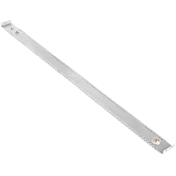 A metal band heater with screws on a white background.