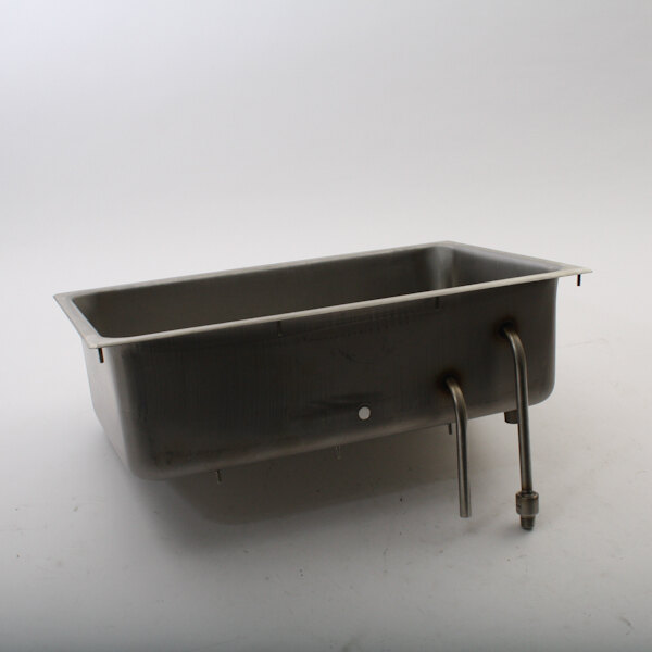 A stainless steel APW Wyott well pan with a metal handle on a countertop.