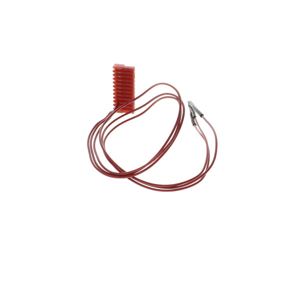 A red wire with a metal bar attached to it.