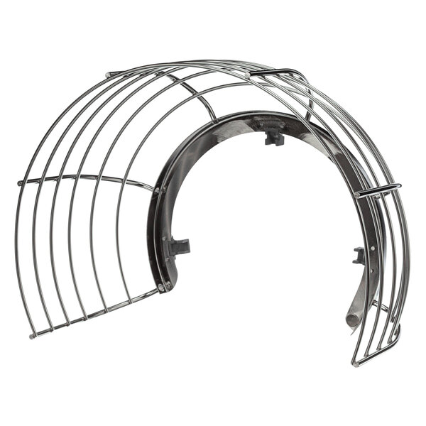 A metal wire cage assembly with a curved metal frame.