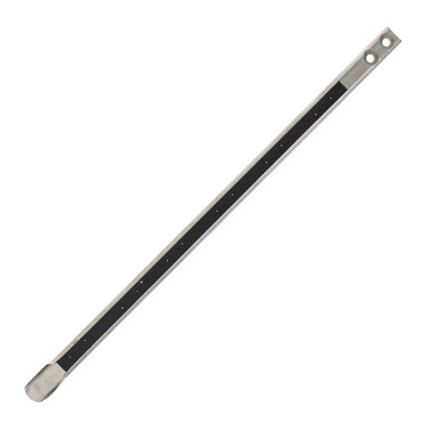 A long metal rod with a black handle and holes.