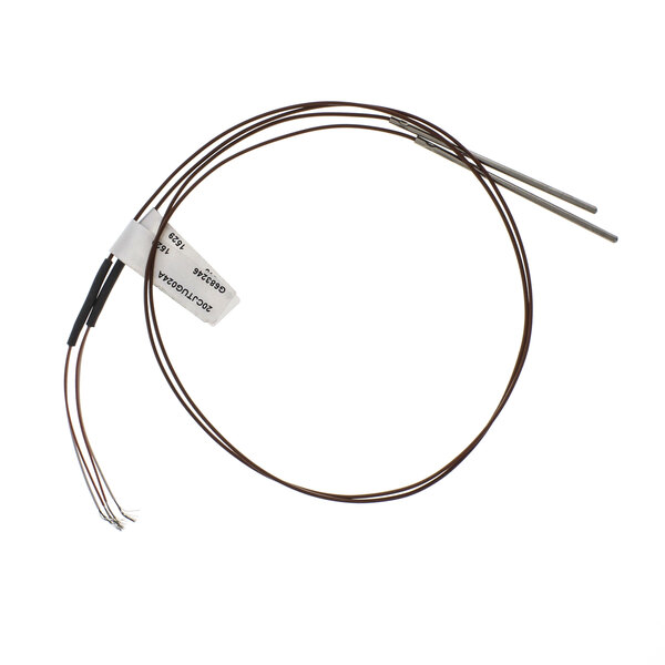A wire with a white label and a brown connector and a white connector.