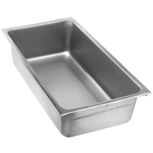 An APW Wyott silver rectangular metal pan with a lid.