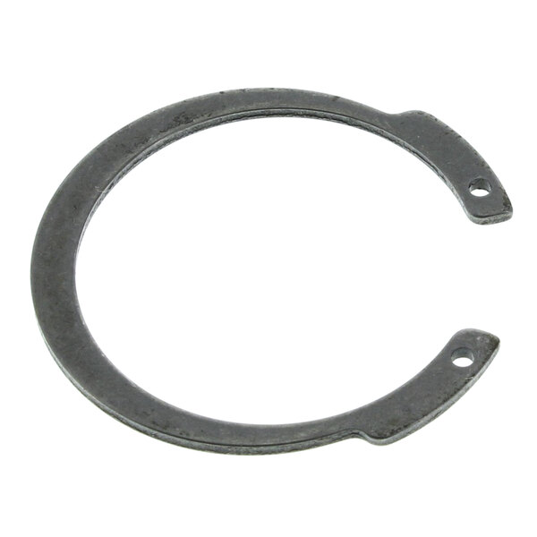 A close-up of a black metal Hobart retaining ring with holes.