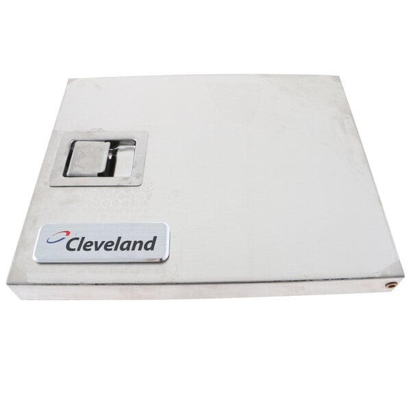 A white rectangular stainless steel box with the word "Cleveland" on it.