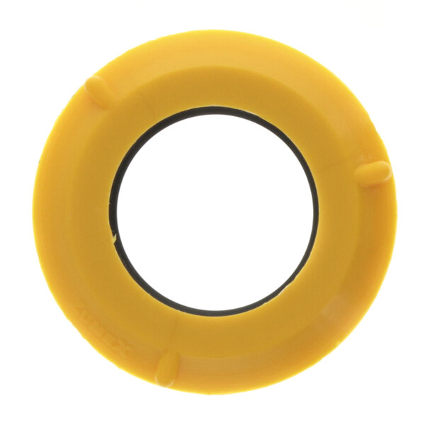 A yellow circle with a black center.