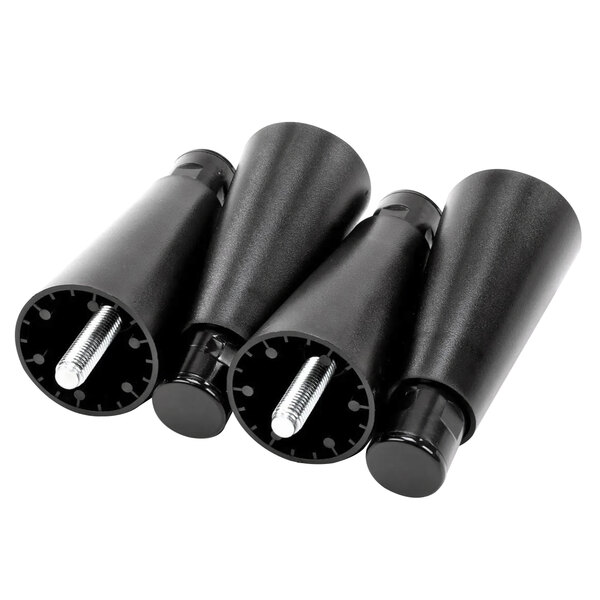 A group of three black plastic Grindmaster-Cecilware legs with one on top.