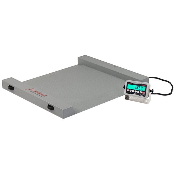 A Cardinal Detecto Run-A-Weigh receiving scale with a digital display.