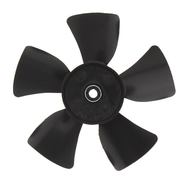 A black fan blade with a white circle in the center.