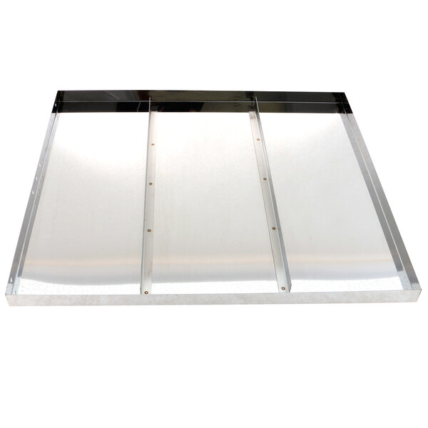 A stainless steel drip tray with three metal panels.