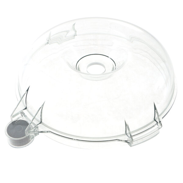 A clear plastic lid with a hole for a Robot Coupe bowl.
