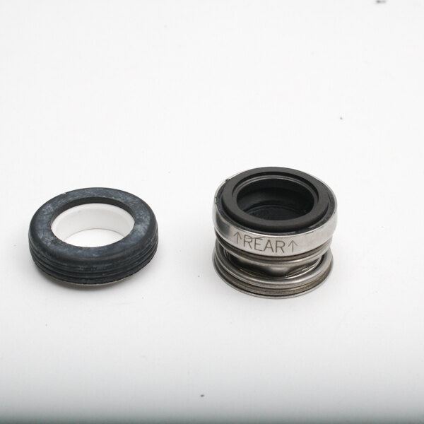 A Grindmaster Cecilware shaft seal set with two black and white rubber rings and a metal seal.