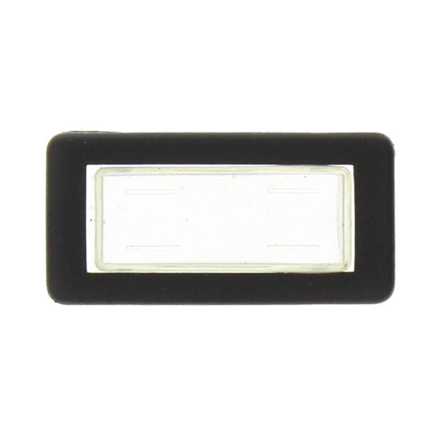 A black rectangular object with a clear rectangle and a black border.