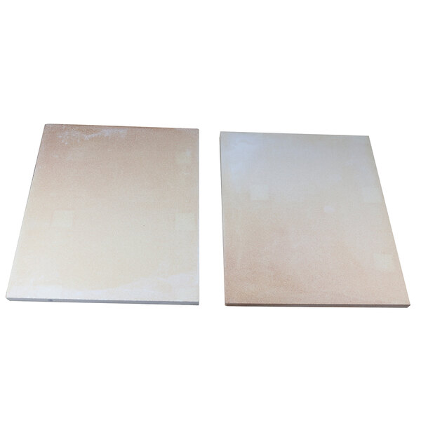 Two Bakers Pride rectangular ceramic tiles.
