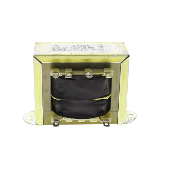 A Blodgett transformer with a yellow cover over black wires.
