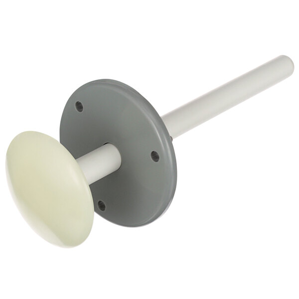 A white and grey plastic knob with a white release handle.