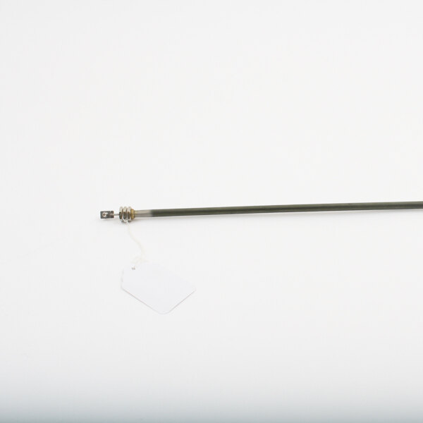 A long metal rod with a tag attached to it.