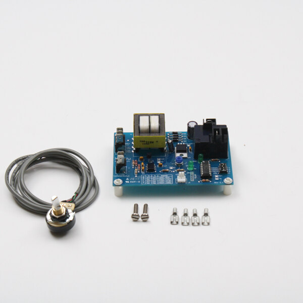 The blue NU-VU 252-4001 thermostat circuit board with wires and a cable.