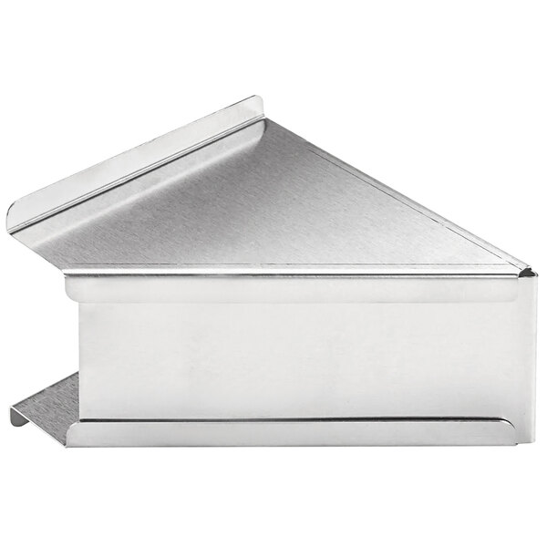 A silver triangle shaped metal knife holder.